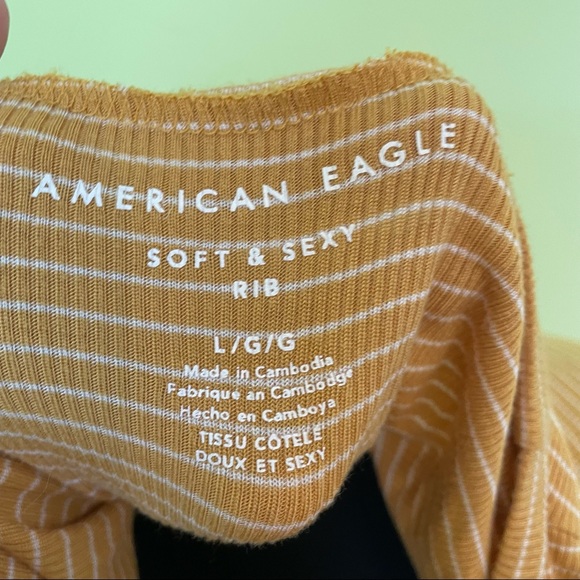 AMERICAN EAGLE YELLOW AND WHITE STRIPED L/S SHIRT SIZE LARGE - Picture 5 of 5